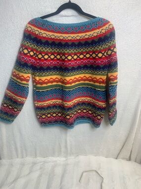 Multicolor Fair Isle Knit Women's Sweater - Blue/Red/Yellow